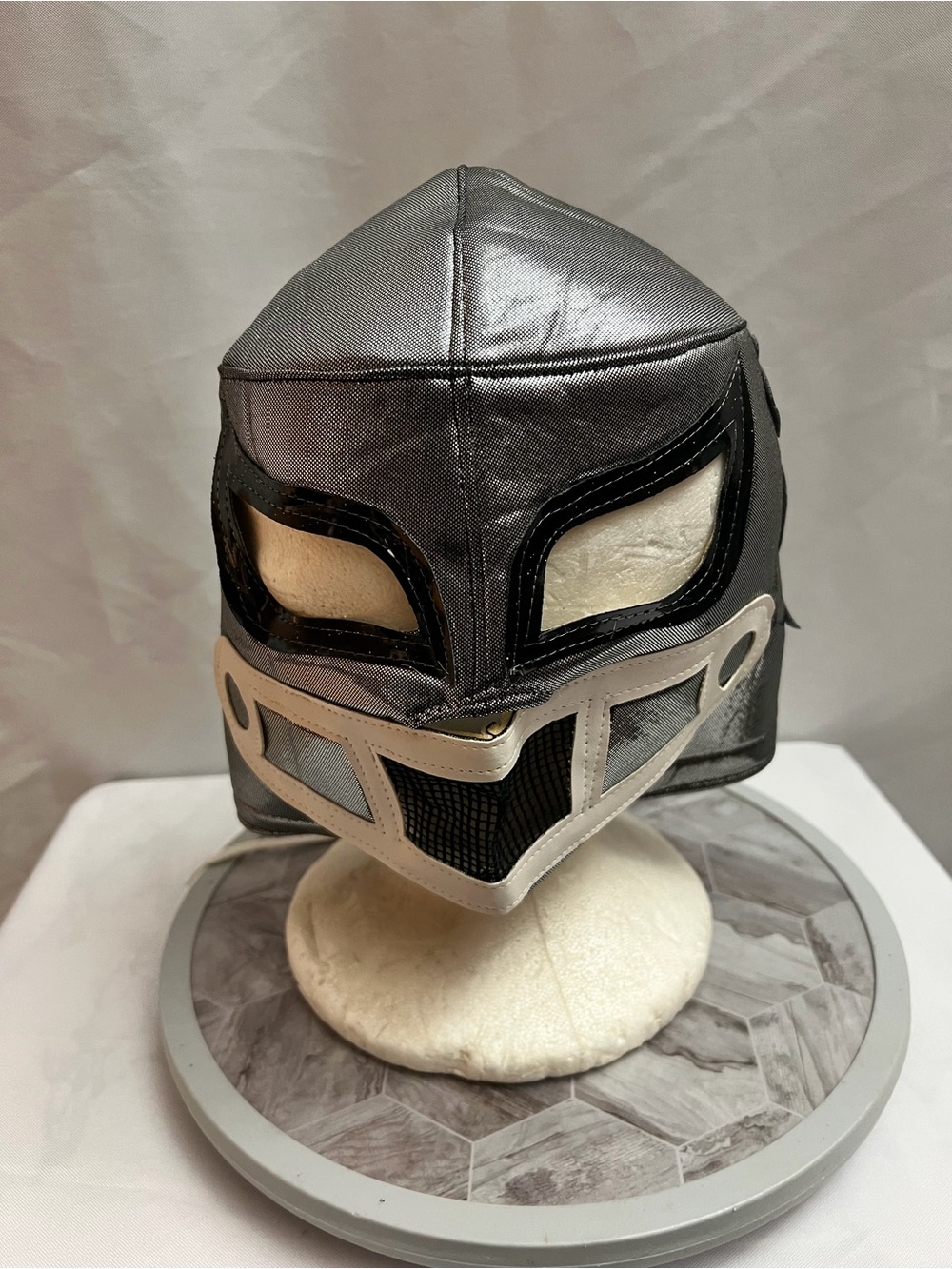 Vintage Mexican Lucha Libre Wrestling Mask Silver Black Adult Costume Mask
